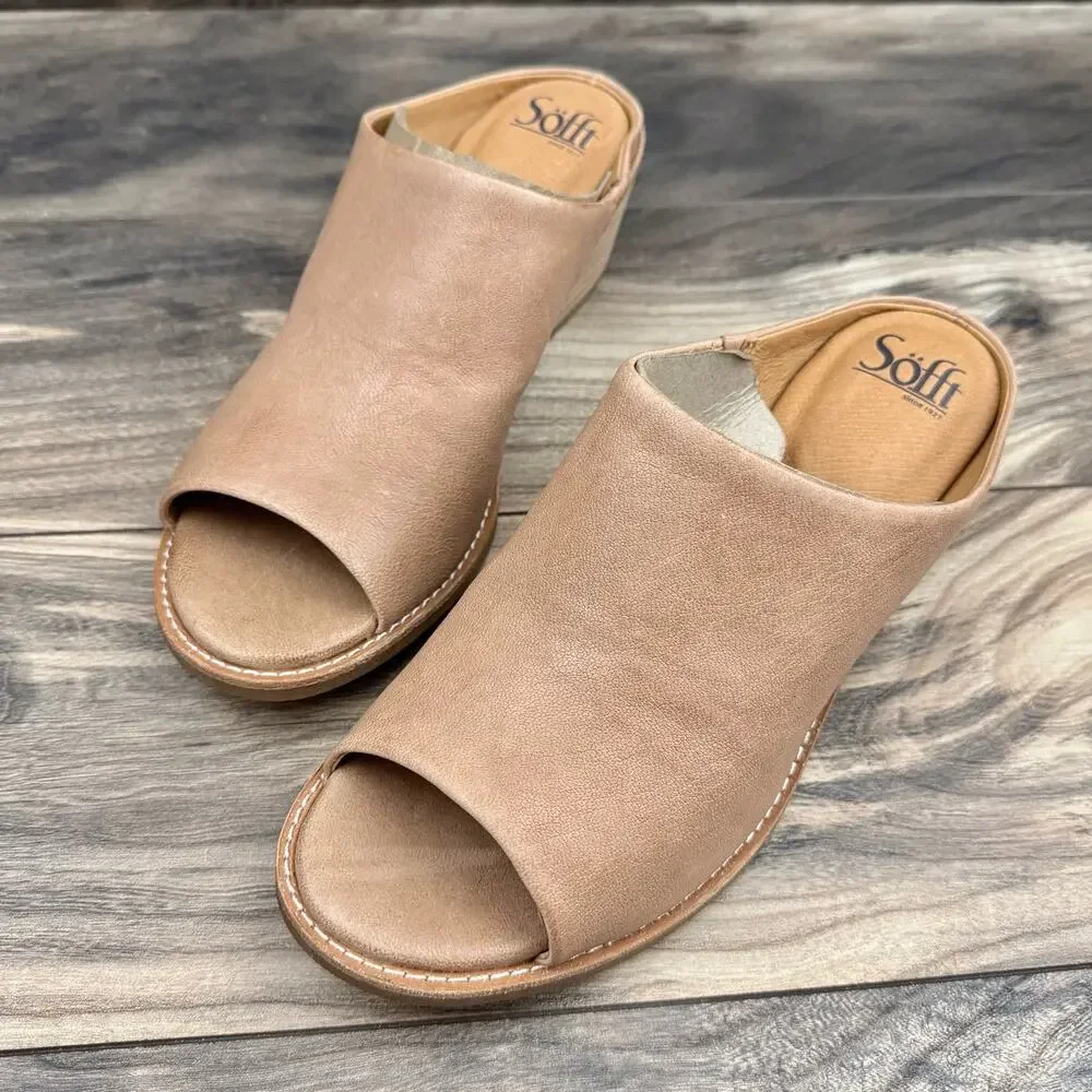 ❌SOLD OUT❌NIB Sofft Aneesa 9M Taupe Leather Open Toe Block Heel Slide Sandal - Picture 3 of 10